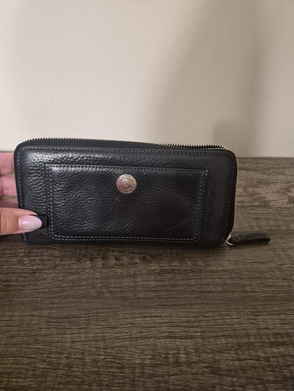 Coach Black Leather Zip Around Wallet with Front Pocket